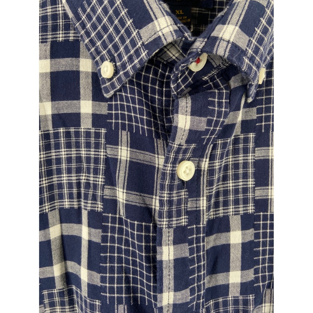 Club Room Mens Size XL Blue/ White Plaid Patchwork Long Sleeve Button Down Shirt - Picture 6 of 12